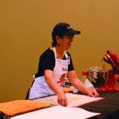 Jane Fry making her 2017 NFOB finalist bread, Southwest Focaccia