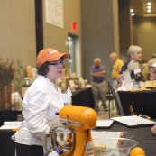 Pam Correll baking her 2017 NFOB finalist bread, Orange Marmalade Breakfast Crescents